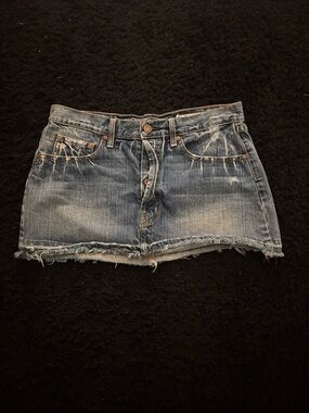 DENIM VINTAGE MICRO SKIRT Y2K BOHO CHIP & PEPPER BAREBALLER MINI JEAN DISTRESSED